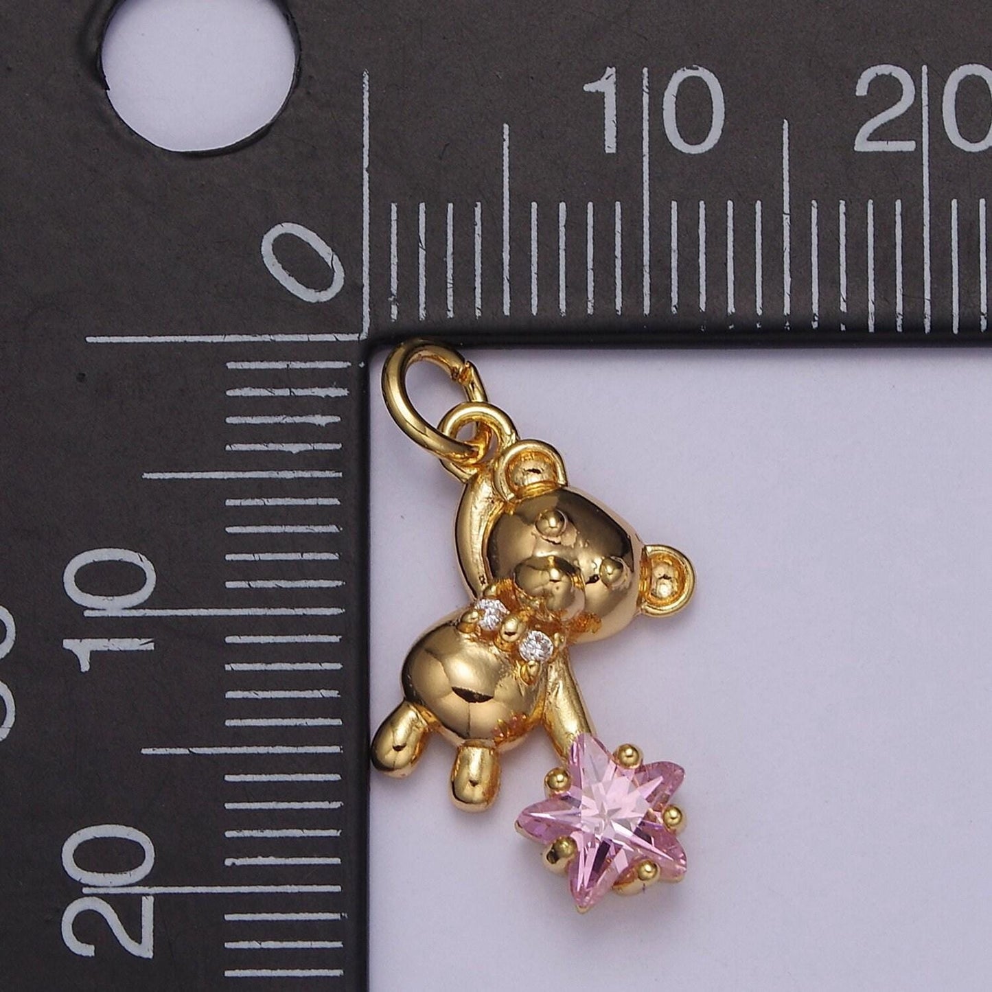 Cute teddy bear charm gold cubic star charm clear pink star charms kawaii jewelry pendants necklace bracelet charm c-874