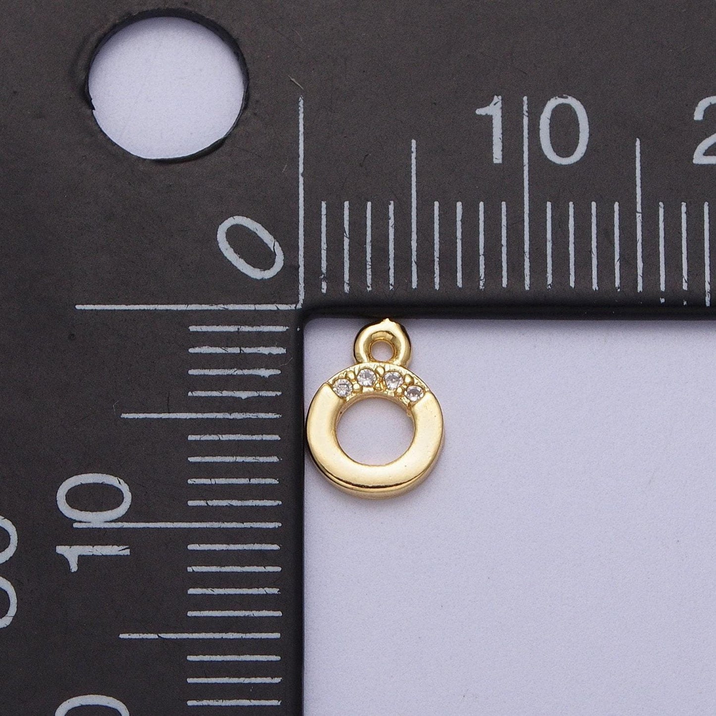 Mini round cz pendant 6mm round open clear micro paved cz gold charm | c856