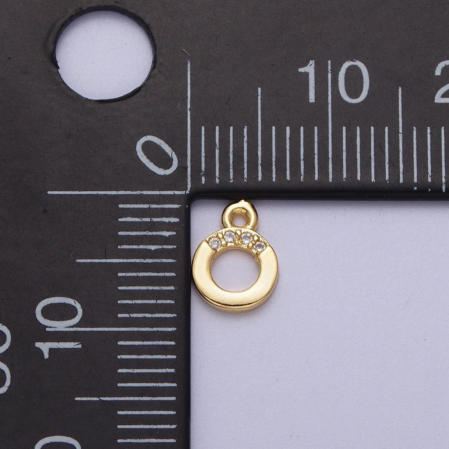 Mini round cz pendant 6mm round open clear micro paved cz gold charm | c856