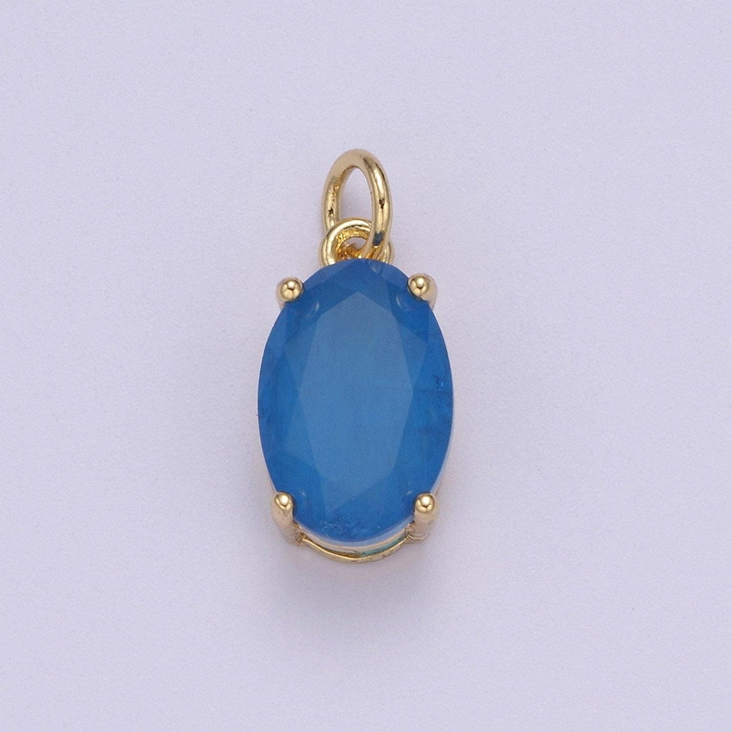Dainty cubic ab, yellow, blue, teal, green, pink, red 24k gold filled oval cut geometric cz stone pendant birthstone add on charm