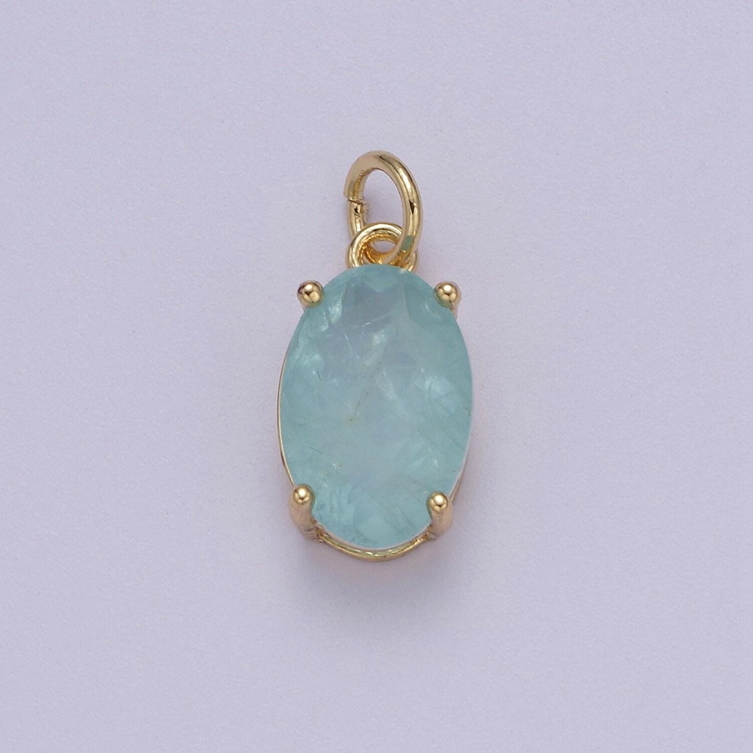 Dainty cubic ab, yellow, blue, teal, green, pink, red 24k gold filled oval cut geometric cz stone pendant birthstone add on charm