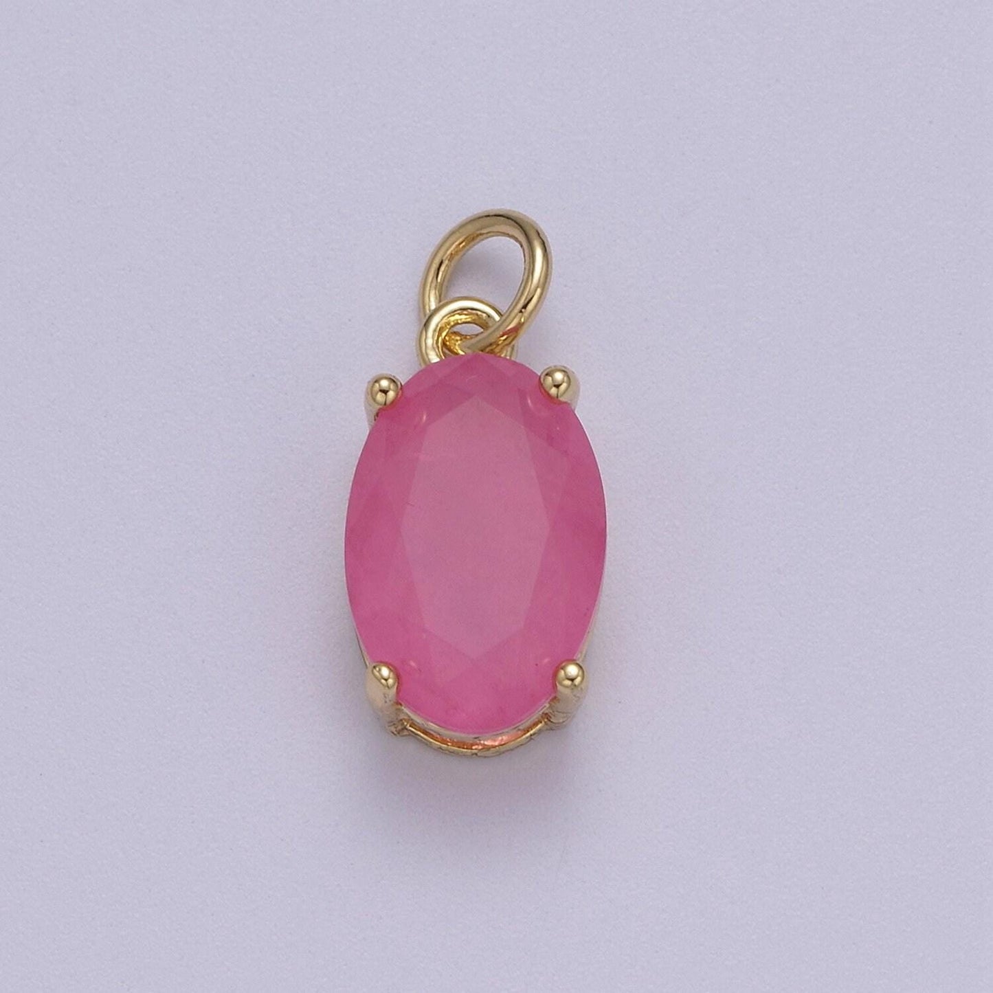 Dainty cubic ab, yellow, blue, teal, green, pink, red 24k gold filled oval cut geometric cz stone pendant birthstone add on charm