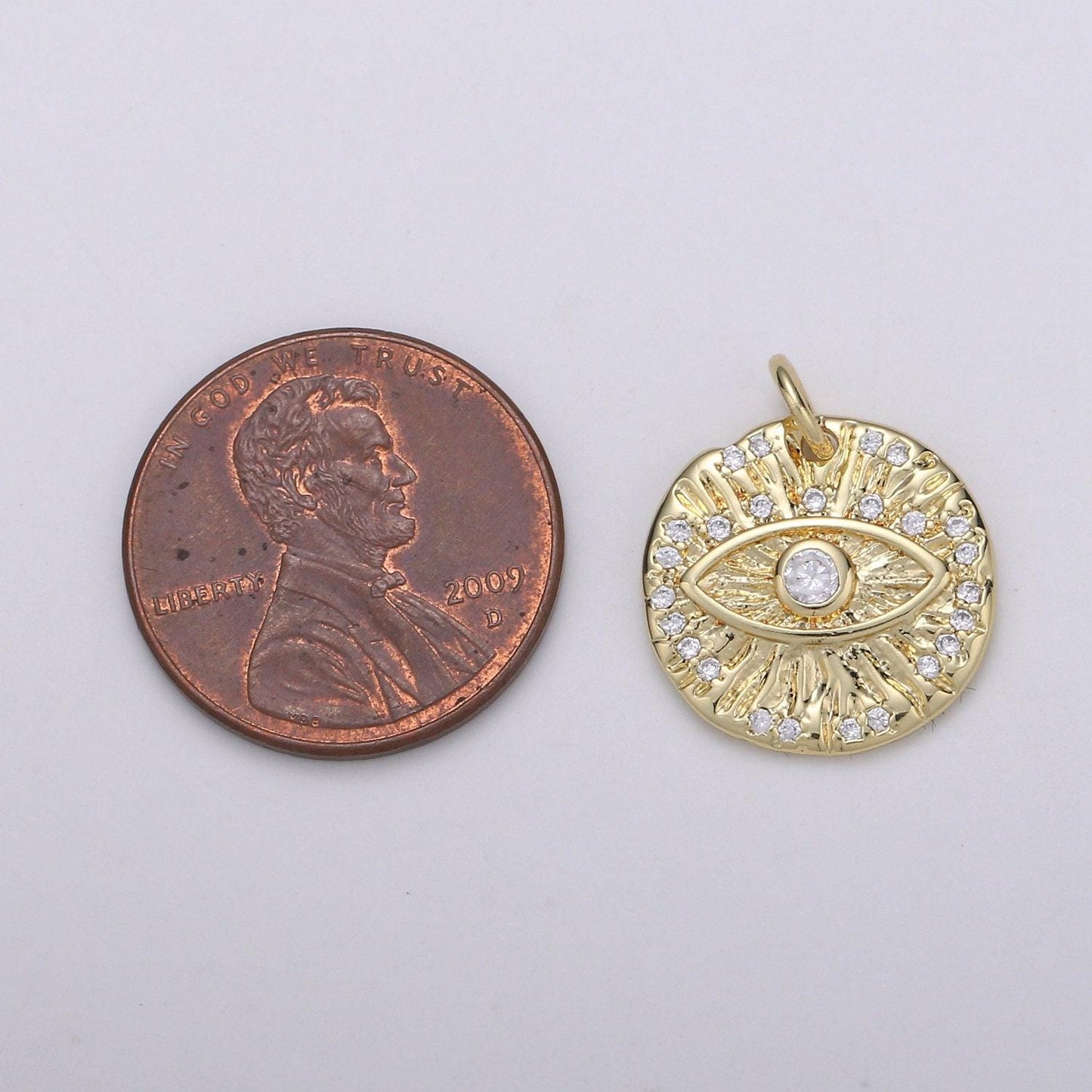 Micro pave evil eye charm, gold medallion with cubic pendant, dainty evil eye charm, bohemian jewelry amulet protection necklace supply, 893