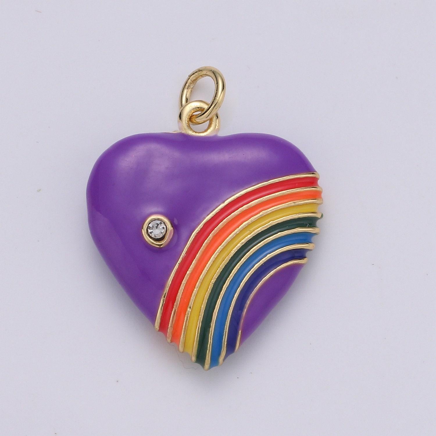 Rainbow heart charms, enamel red pink purple red love cubic zirconia crystal, retro 1980's style charm old school heart pendant y2k jewelry