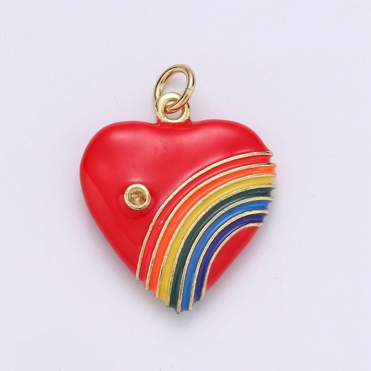 Rainbow heart charms, enamel red pink purple red love cubic zirconia crystal, retro 1980's style charm old school heart pendant y2k jewelry