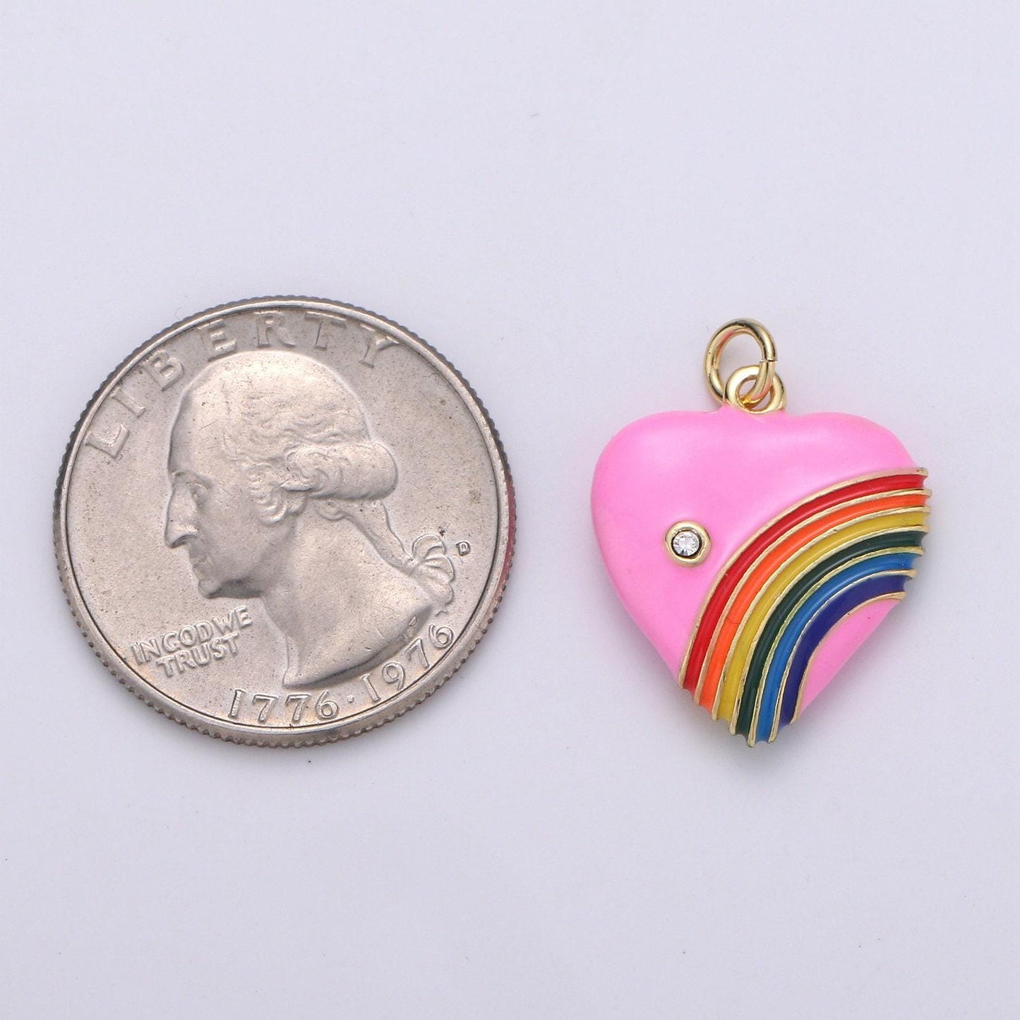 Rainbow heart charms, enamel red pink purple red love cubic zirconia crystal, retro 1980's style charm old school heart pendant y2k jewelry