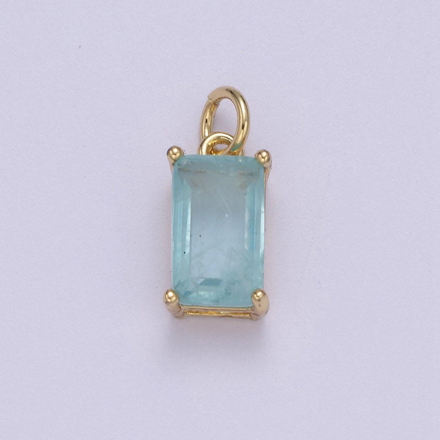 Dainty cubic ab, yellow, blue, teal, green, pink red 24k gold filled solitaire cz pendant rectangle emerald diamond cut cz stone birthstone