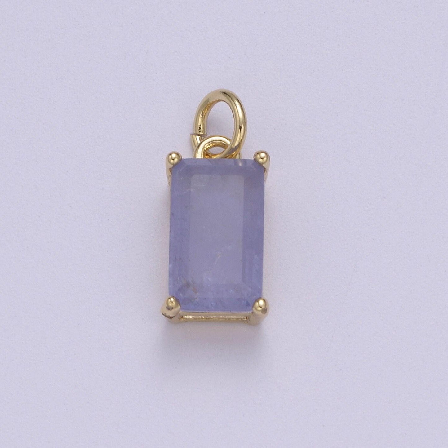 Dainty cubic ab, yellow, blue, teal, green, pink red 24k gold filled solitaire cz pendant rectangle emerald diamond cut cz stone birthstone