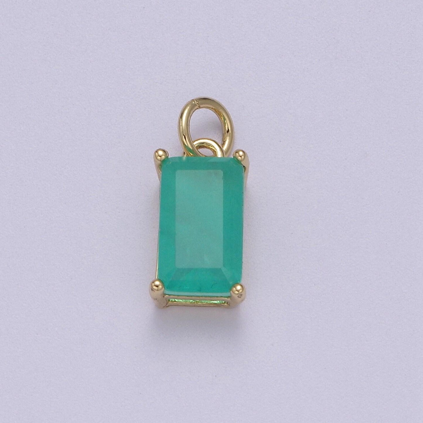 Dainty cubic ab, yellow, blue, teal, green, pink red 24k gold filled solitaire cz pendant rectangle emerald diamond cut cz stone birthstone