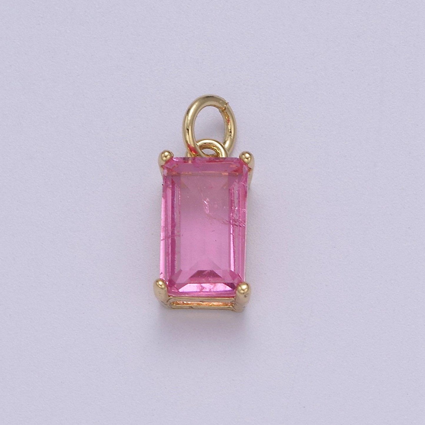 Dainty cubic ab, yellow, blue, teal, green, pink red 24k gold filled solitaire cz pendant rectangle emerald diamond cut cz stone birthstone