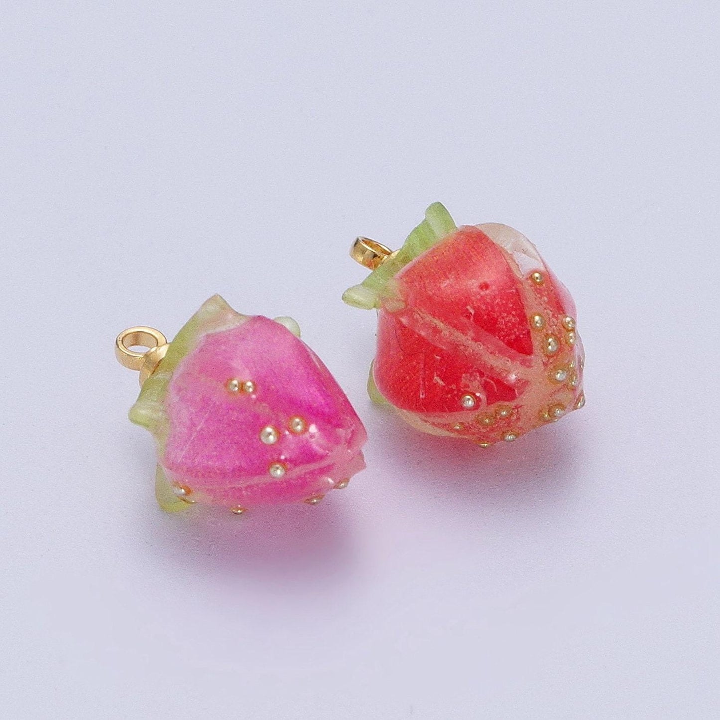 Colorful pink glass fruit pendants dainty gold strawberry charms for earring necklace bracelet component| c-771