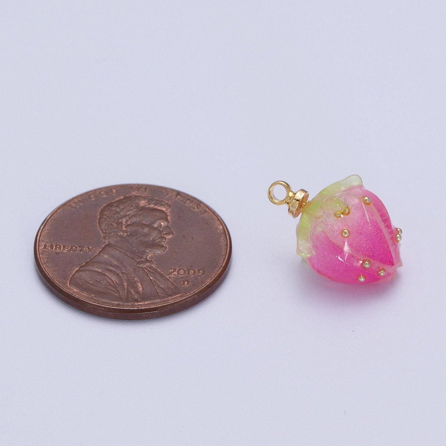 Colorful pink glass fruit pendants dainty gold strawberry charms for earring necklace bracelet component| c-771