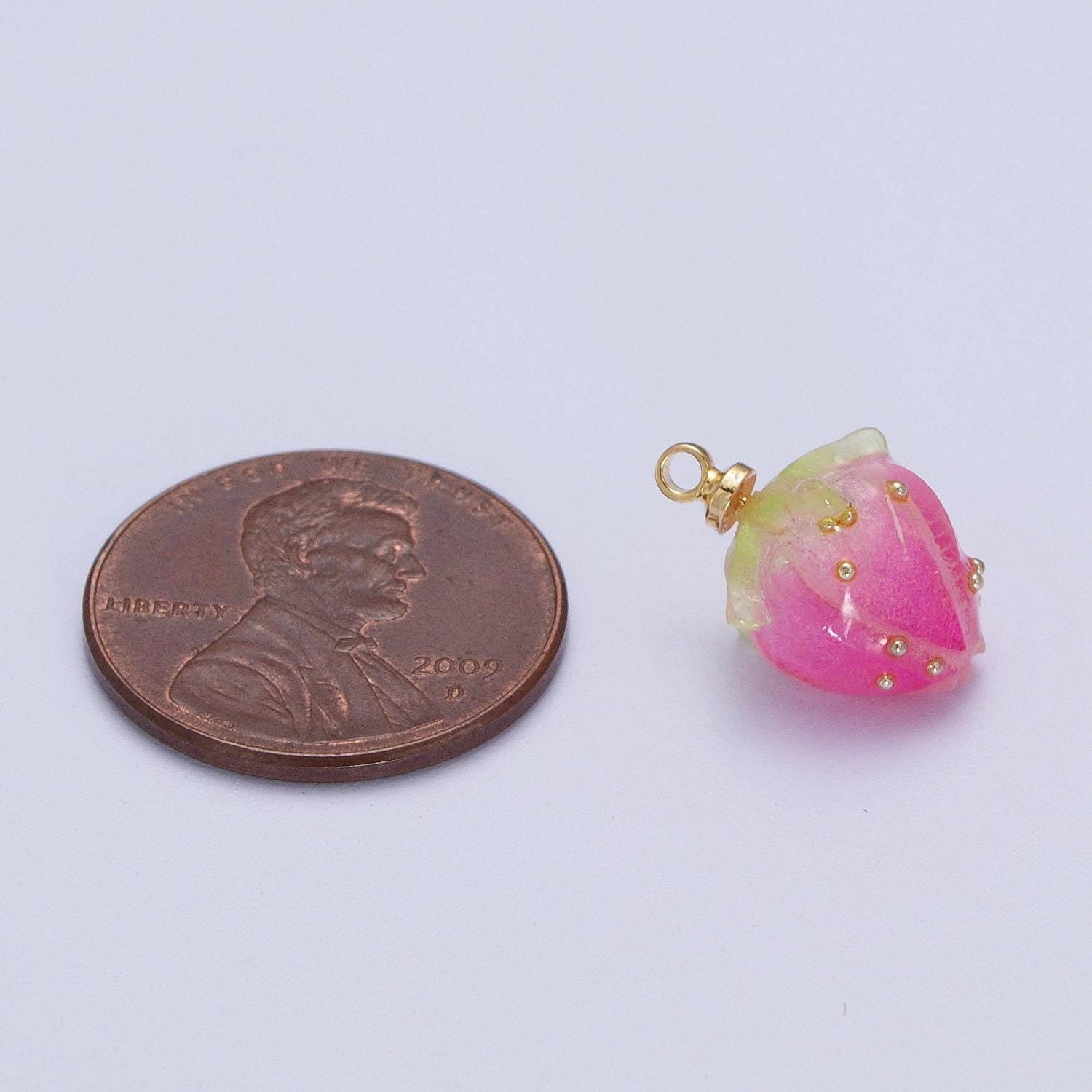Colorful pink glass fruit pendants dainty gold strawberry charms for earring necklace bracelet component| c-771