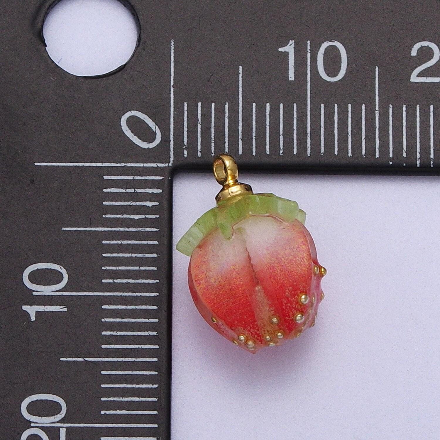 Colorful pink glass fruit pendants dainty gold strawberry charms for earring necklace bracelet component| c-771