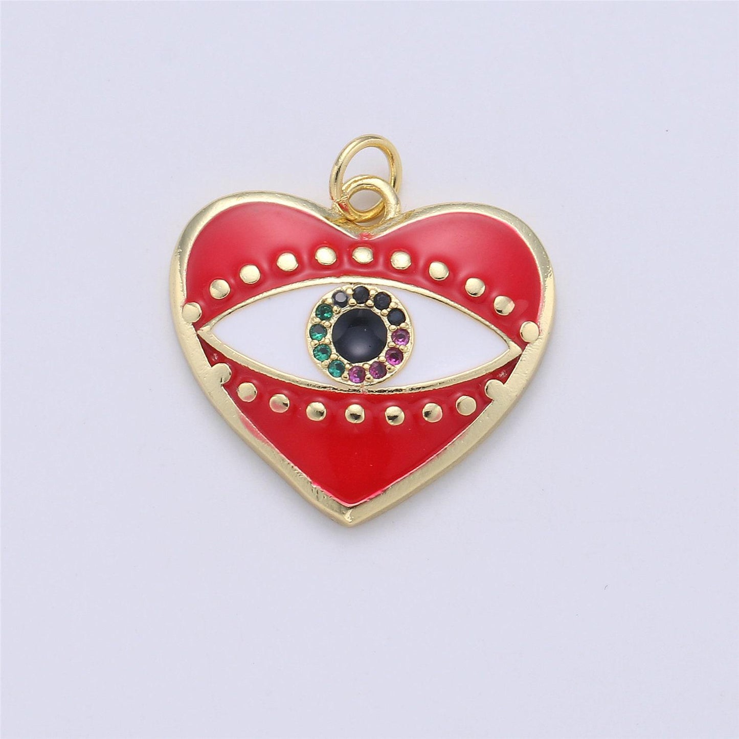 Black heart enamel evil eye charm, red eye of ra pendant, enamel eye pendant, amulet protection eye charm love medallion pendant