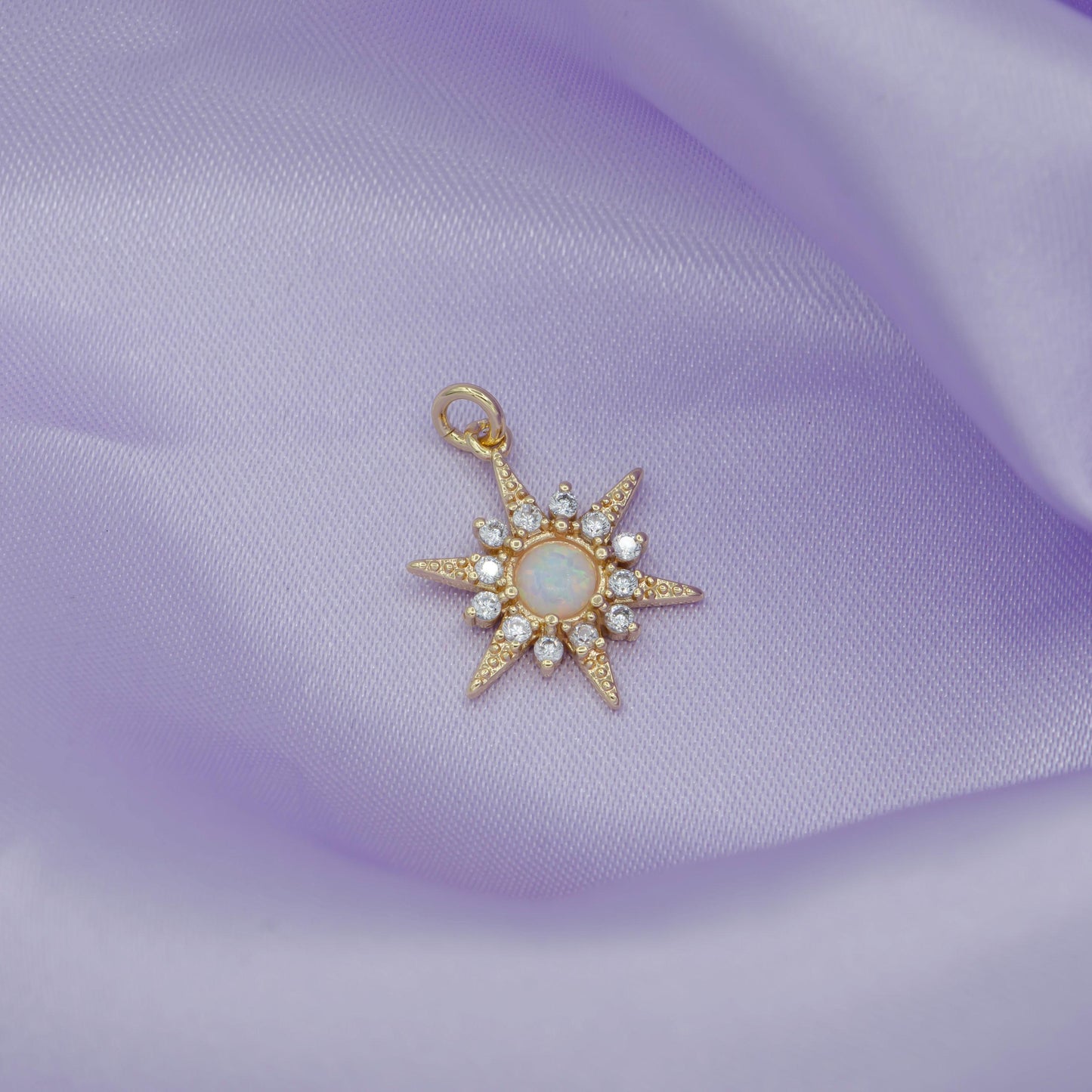Pinkish gold opal star charm micro pave starburst charm for bracelet earring necklace charm jewelry making supply, c-719