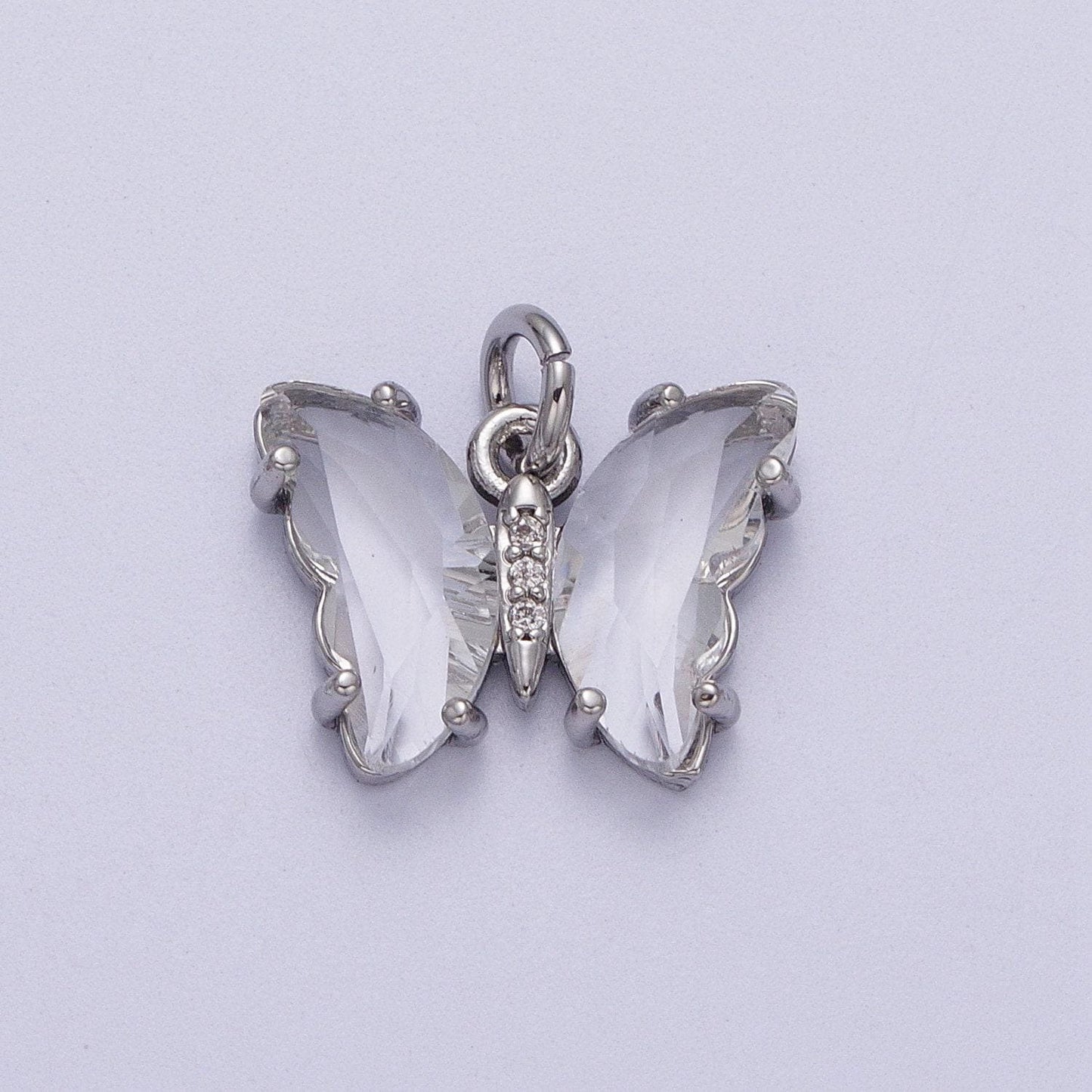 Silver clear / iridescent ab color butterfly charm arcylic crystal monarch pendant add on charm for bracelet necklace earring c687