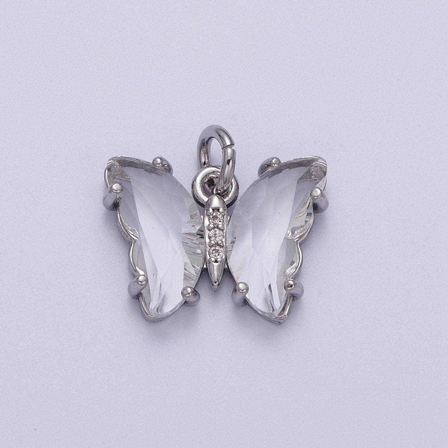 Silver clear / iridescent ab color butterfly charm arcylic crystal monarch pendant add on charm for bracelet necklace earring c687