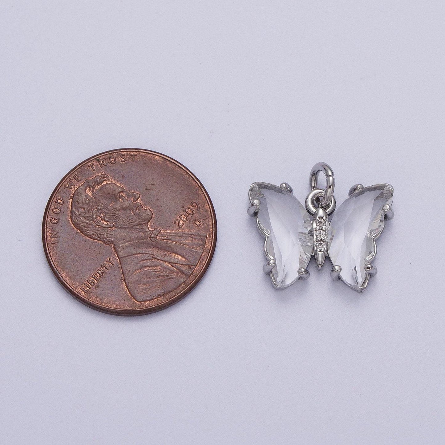 Silver clear / iridescent ab color butterfly charm arcylic crystal monarch pendant add on charm for bracelet necklace earring c687