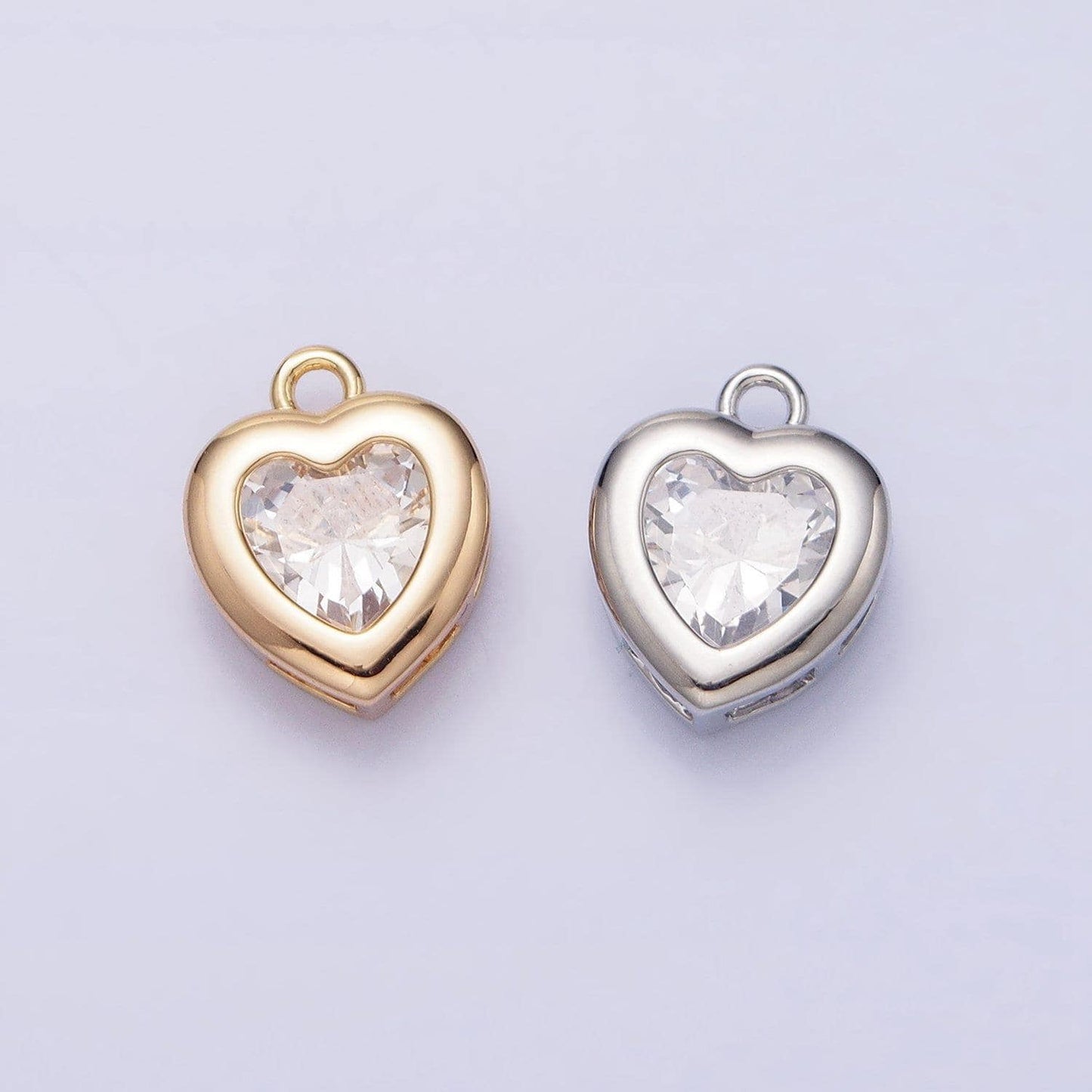 Mini heart cz pendant, bezel setting heart charm, 14k gold plated ac473 ac474