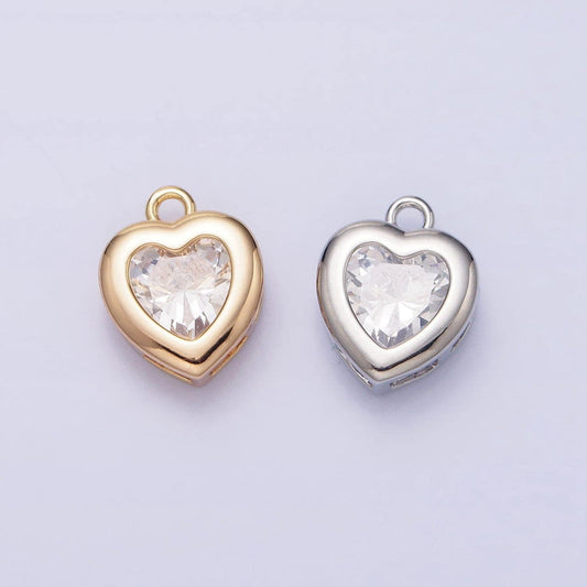 Mini heart cz pendant, bezel setting heart charm, 14k gold plated ac473 ac474