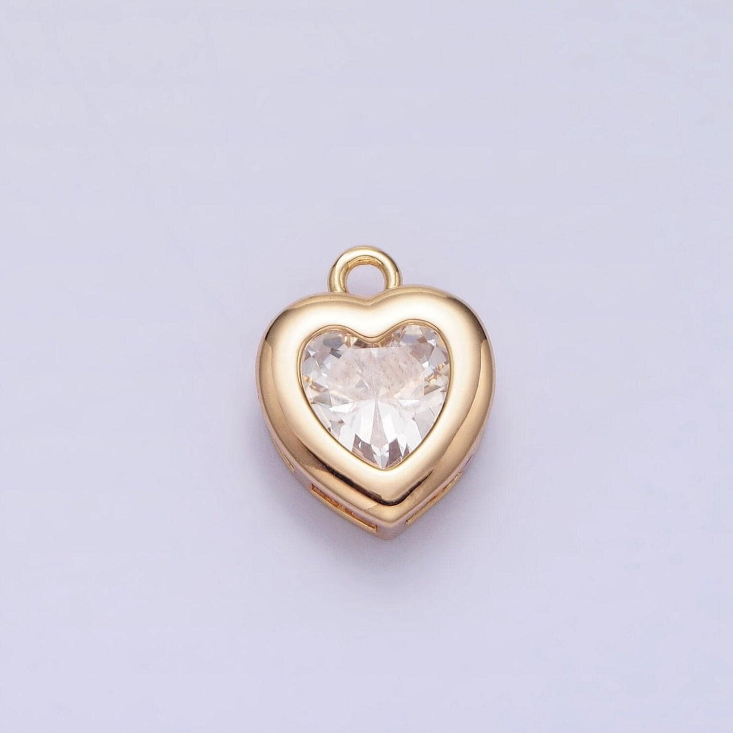 Mini heart cz pendant, bezel setting heart charm, 14k gold plated ac473 ac474