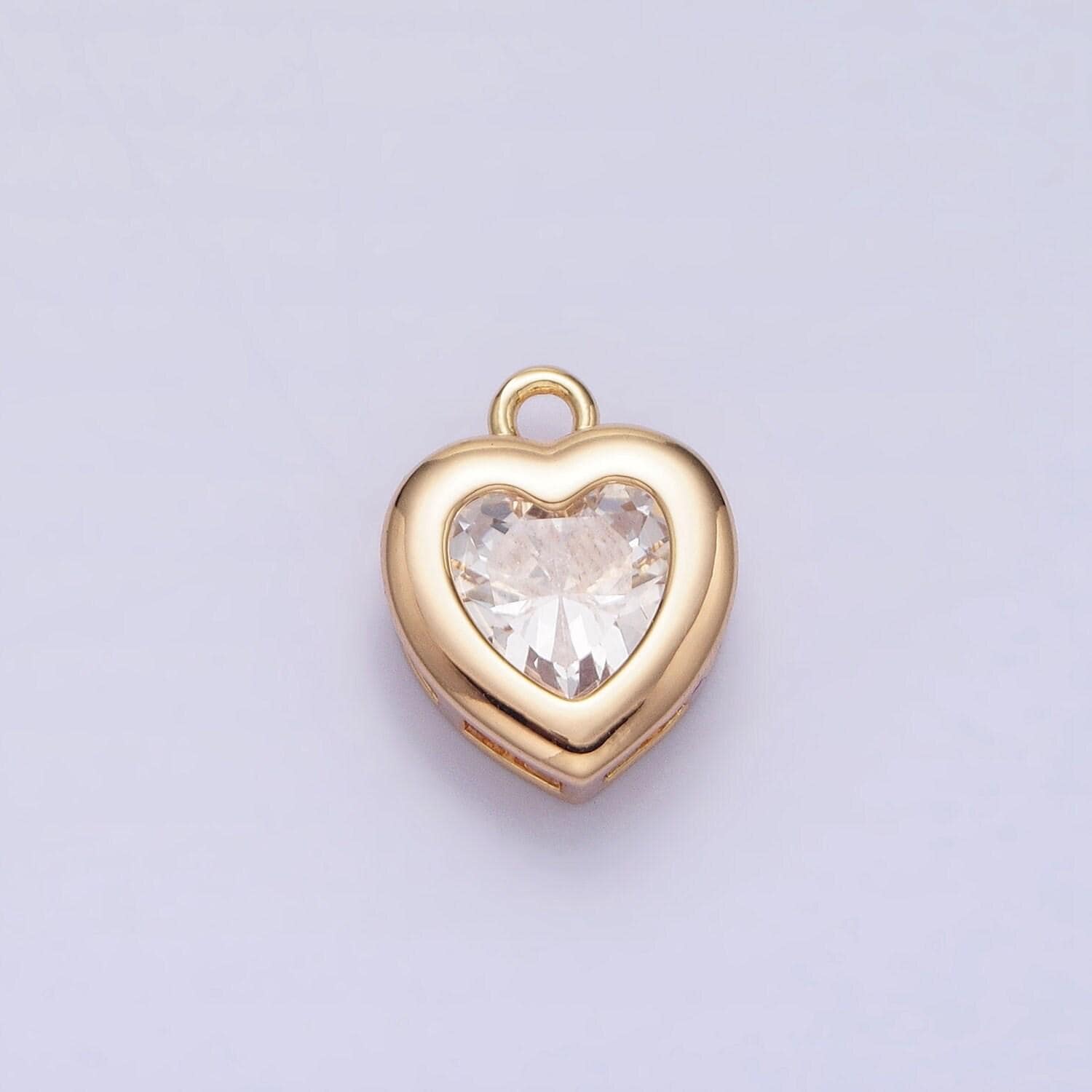 Mini heart cz pendant, bezel setting heart charm, 14k gold plated ac473 ac474