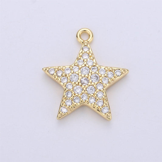 1x micro paved cubic zirconia star charm, gold star pendant for necklace earring bracelet making c675