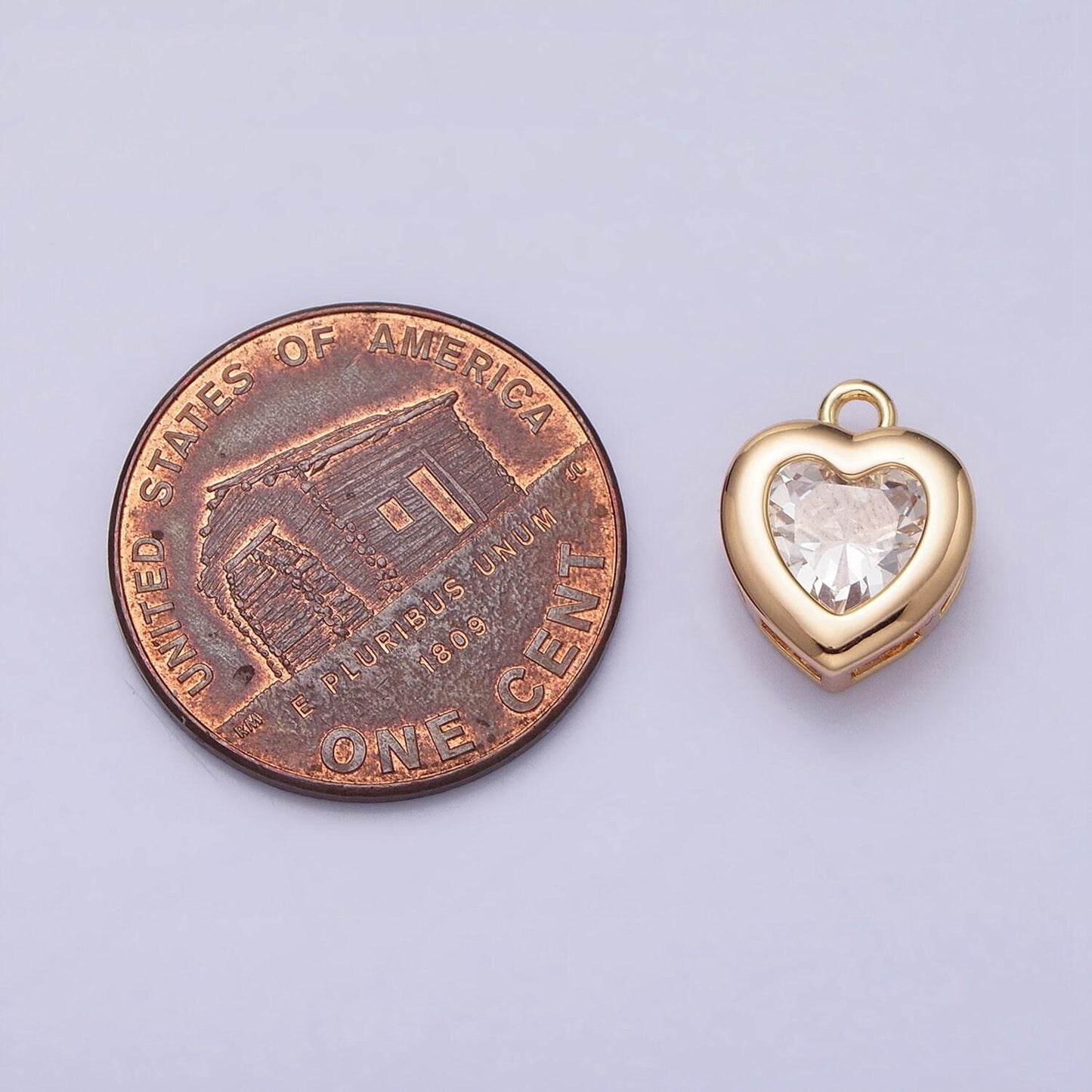 Mini heart cz pendant, bezel setting heart charm, 14k gold plated ac473 ac474