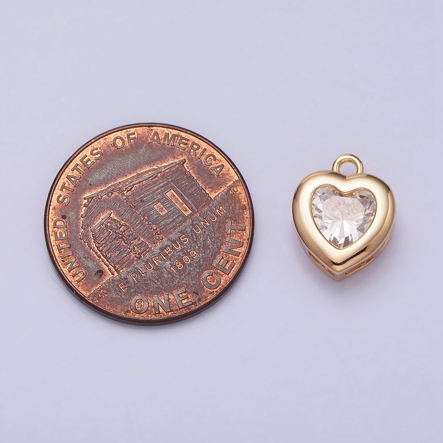 Mini heart cz pendant, bezel setting heart charm, 14k gold plated ac473 ac474