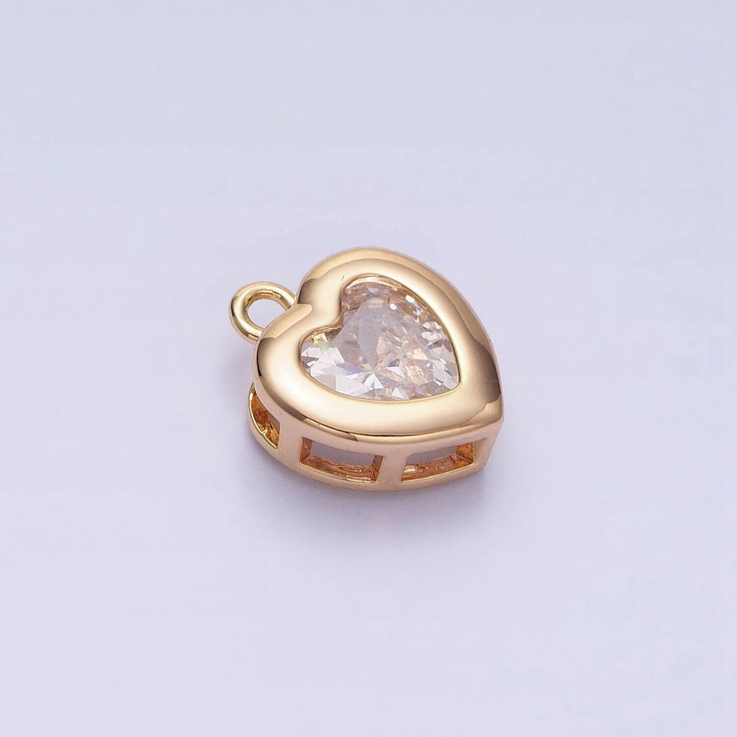 Mini heart cz pendant, bezel setting heart charm, 14k gold plated ac473 ac474