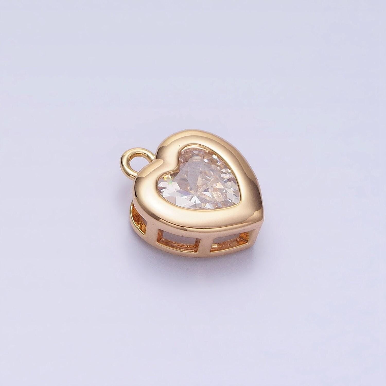 Mini heart cz pendant, bezel setting heart charm, 14k gold plated ac473 ac474