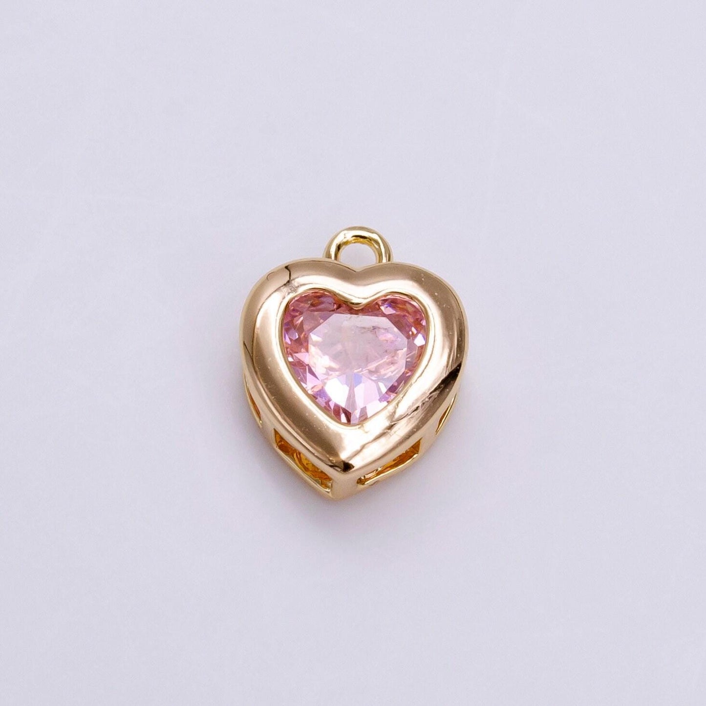 Mini heart cz pendant, bezel setting heart charm, 14k gold plated ac473 ac474