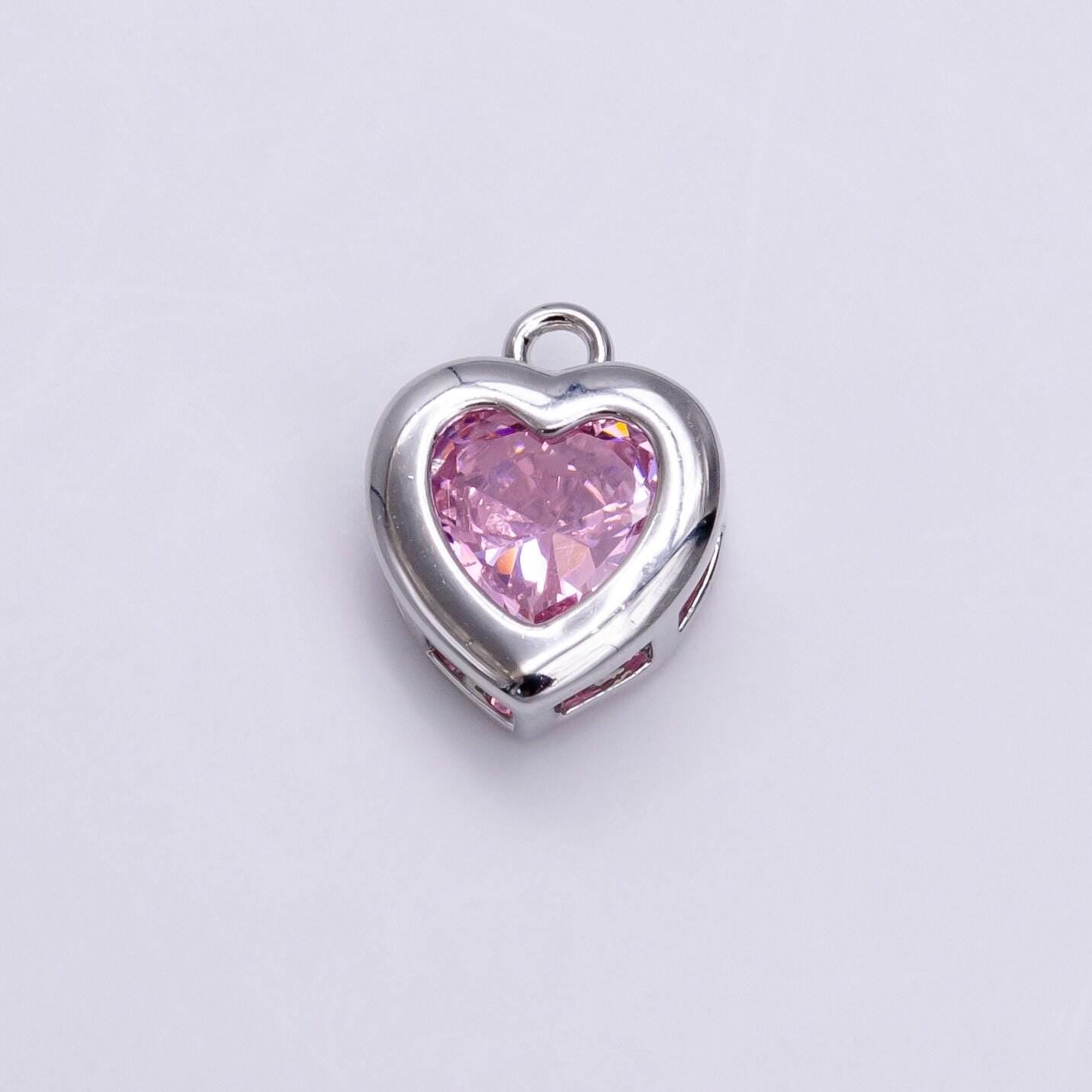 Mini heart cz pendant, bezel setting heart charm, 14k gold plated ac473 ac474