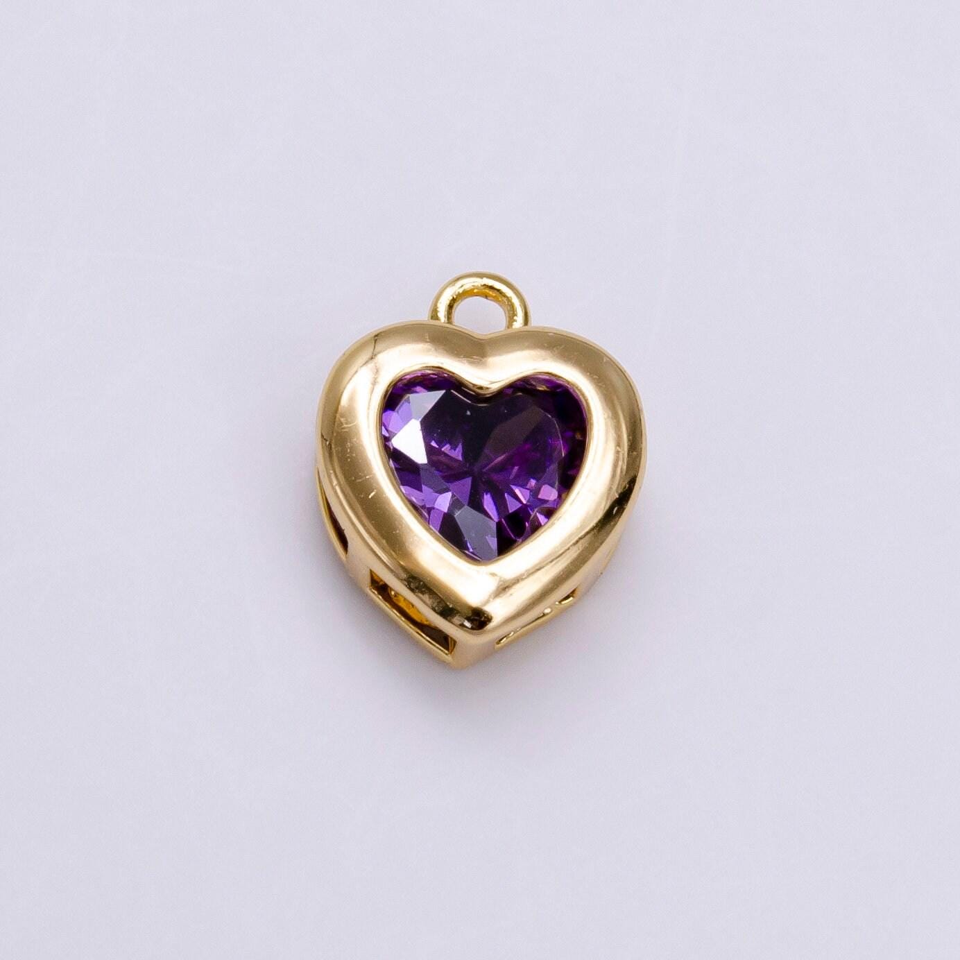 Mini heart cz pendant, bezel setting heart charm, 14k gold plated ac473 ac474
