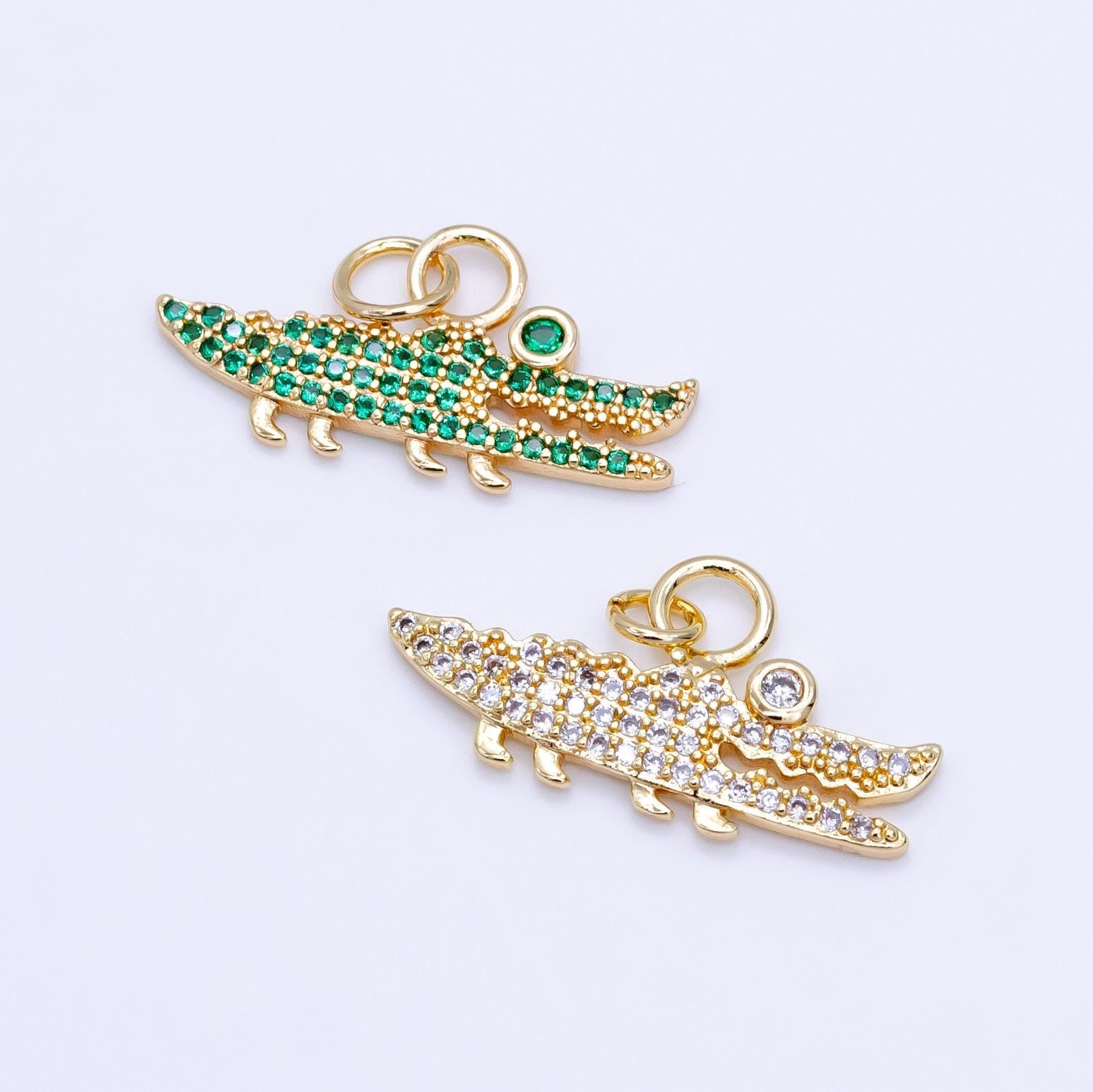 14k gold filled alligator crocodile green gator charm animal micro paved cz charm | c648