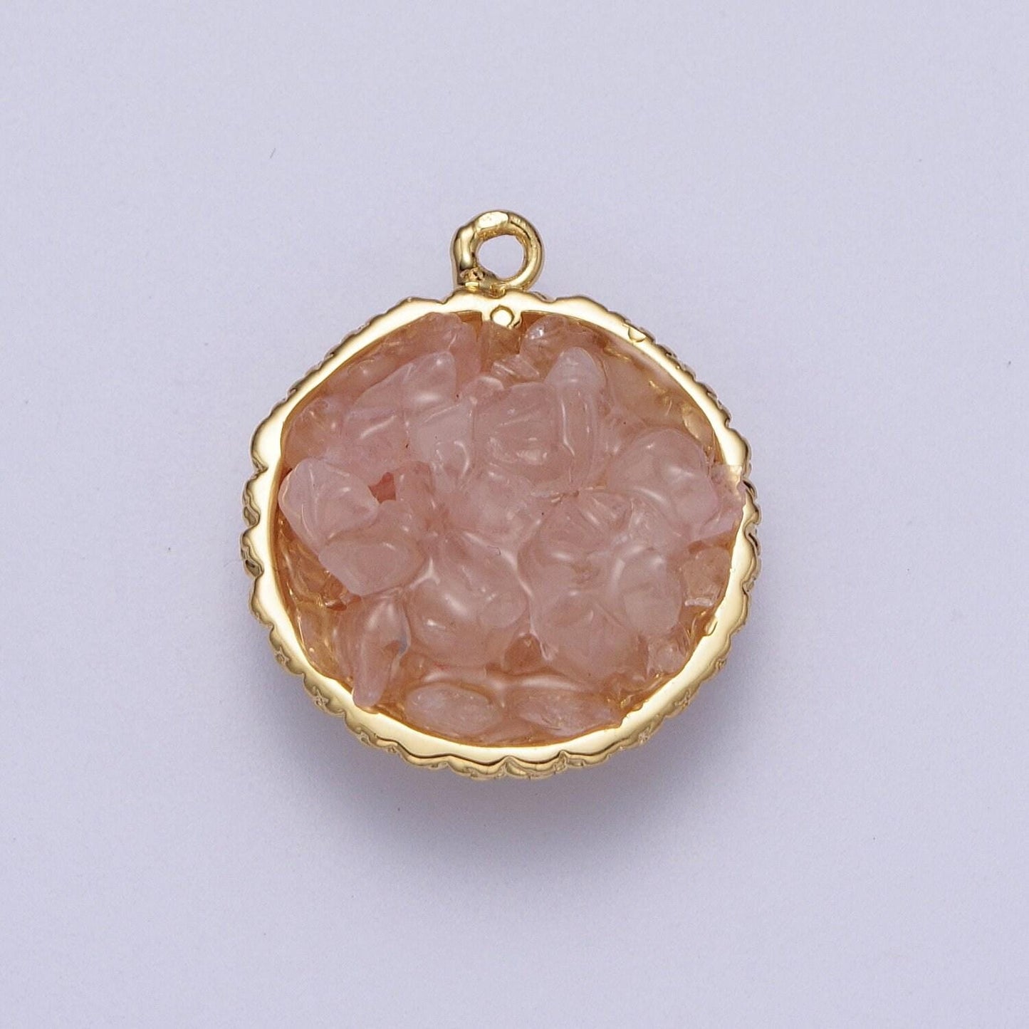 Mini disc with tumbled howlite, pink quartz, blue lapiz, onyx, amazonite chips gemstone charm wholesale bulk for necklace bracelet c328