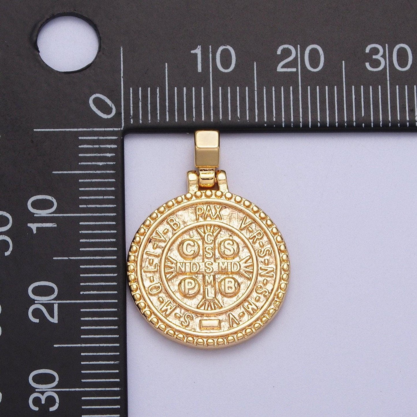 Dainty gold coin cross charm rustic medallion for necklace pendant religious jewelry making c598