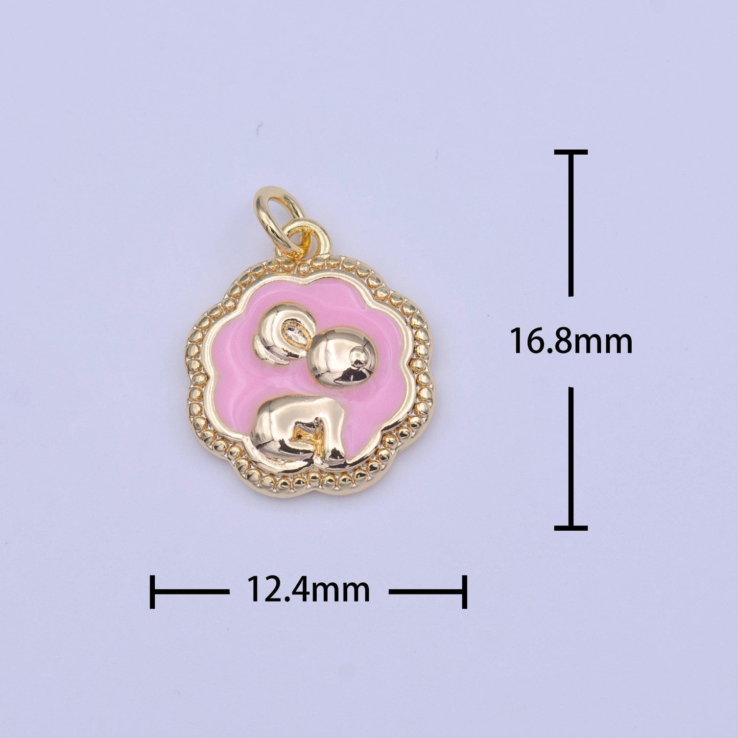 Gold bunny charm pink little rabbit pendant, 16k gold filled decorative edge cute bunny cloud bubble charm | c-595