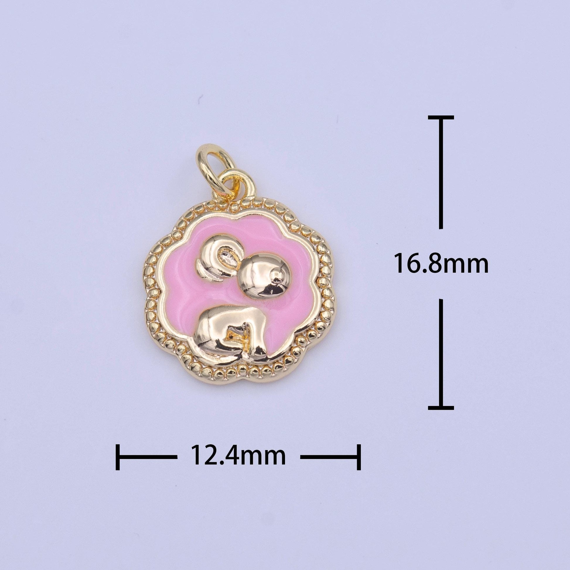 Gold bunny charm pink little rabbit pendant, 16k gold filled decorative edge cute bunny cloud bubble charm | c-595