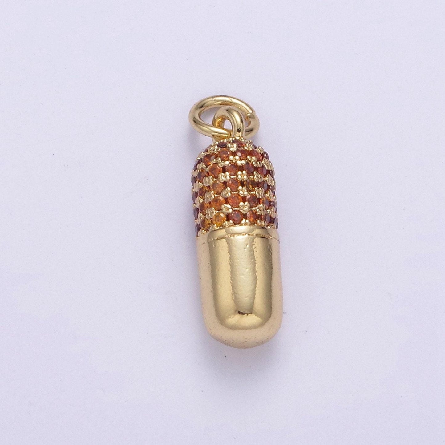 Green pink cz micro pave pill shape pendant 14k gold filled pill charm, necklace bracelet charm 20x6mm c-592 / c-594