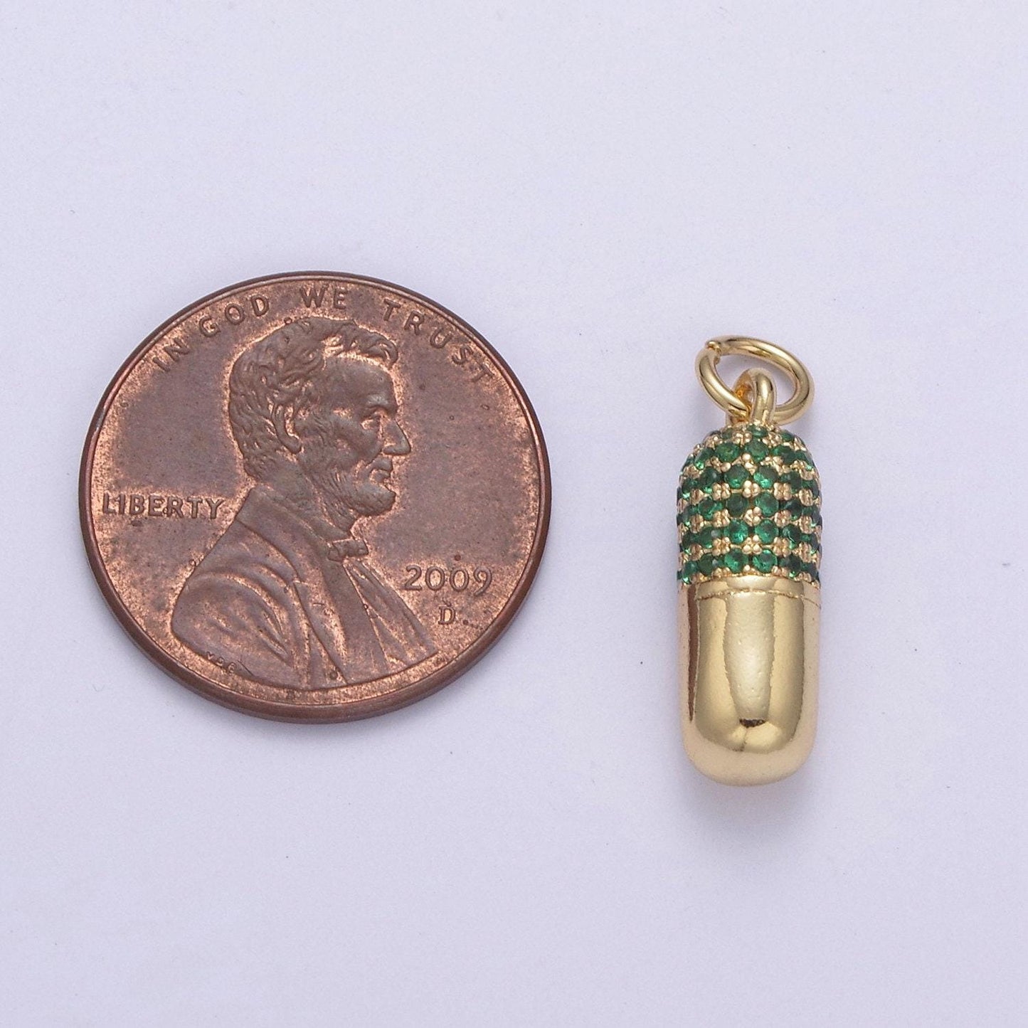 Green pink cz micro pave pill shape pendant 14k gold filled pill charm, necklace bracelet charm 20x6mm c-592 / c-594