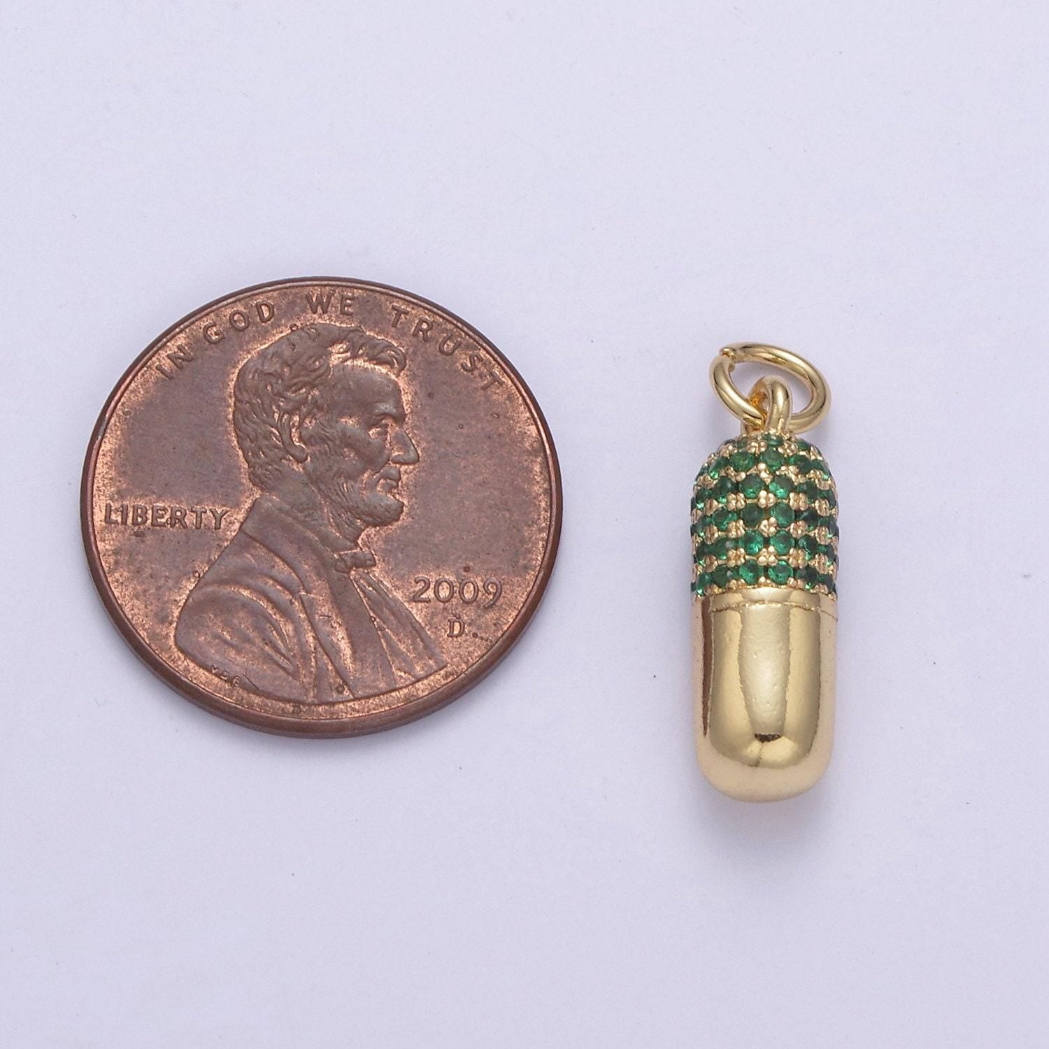 Green pink cz micro pave pill shape pendant 14k gold filled pill charm, necklace bracelet charm 20x6mm c-592 / c-594