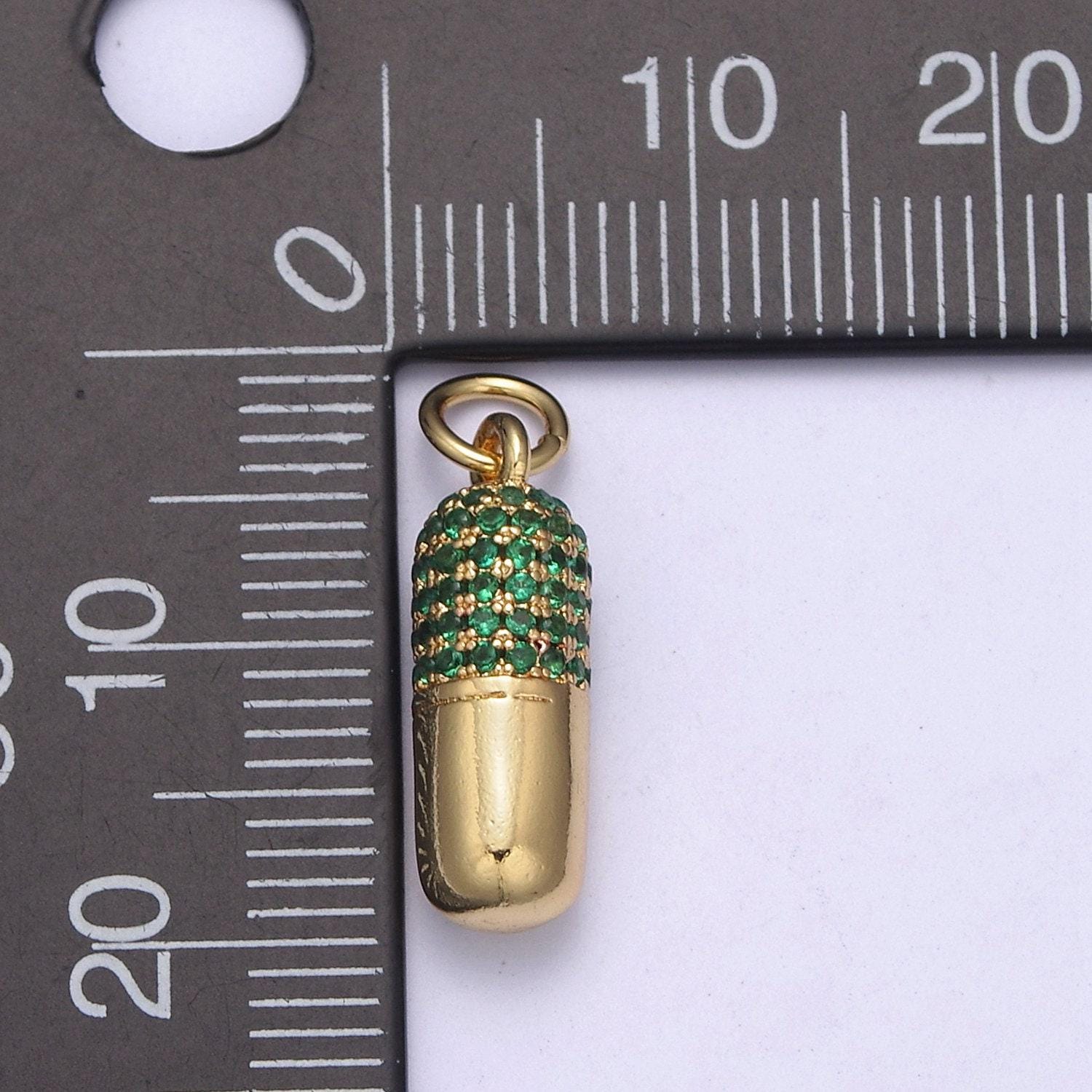Green pink cz micro pave pill shape pendant 14k gold filled pill charm, necklace bracelet charm 20x6mm c-592 / c-594