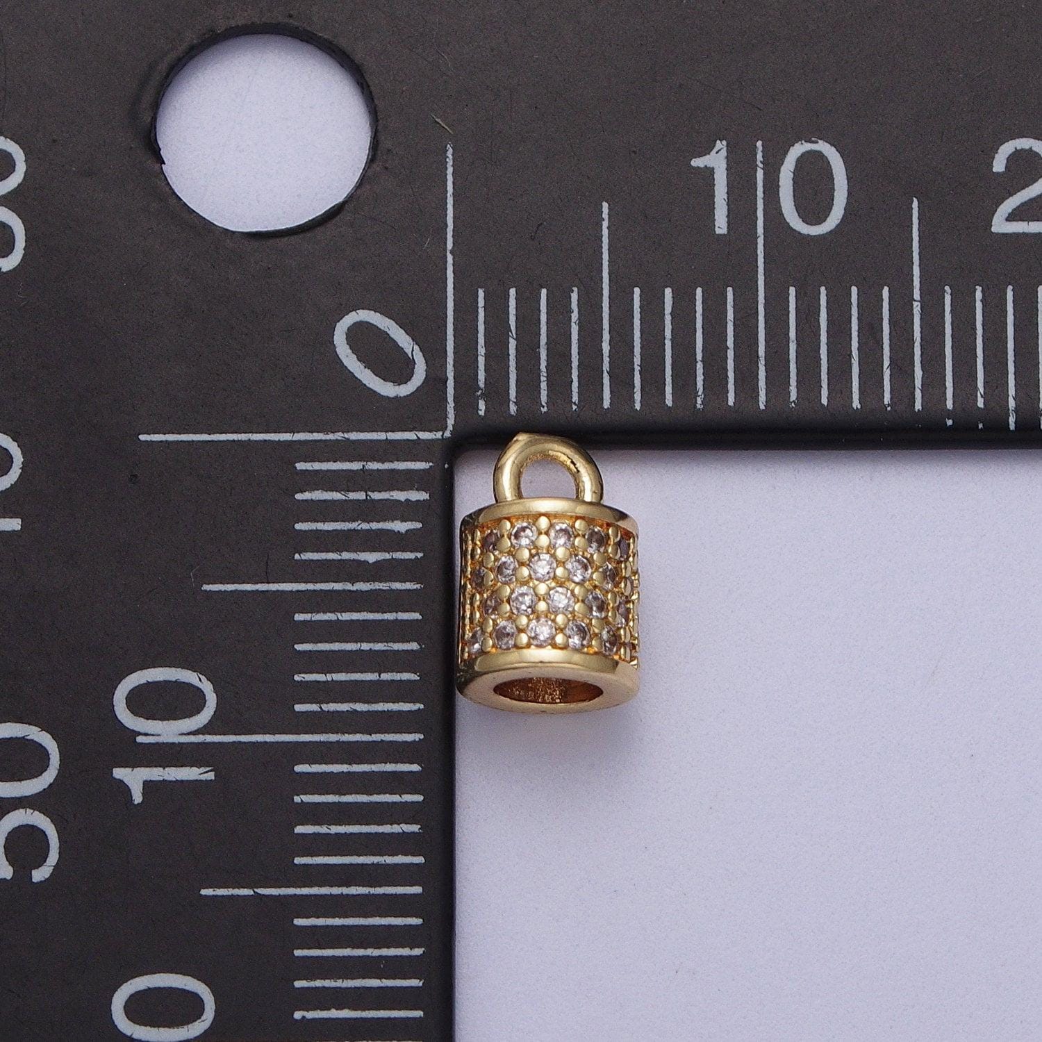 Clear micro paved surround cylinder tube mini gold charm | c586