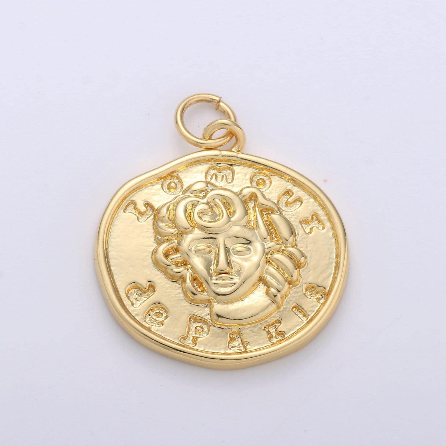 24k gf medusa gold coin necklace, l'amour de paris gold coin pendant necklace, greek gold coin jewelry for necklace bracelet earring