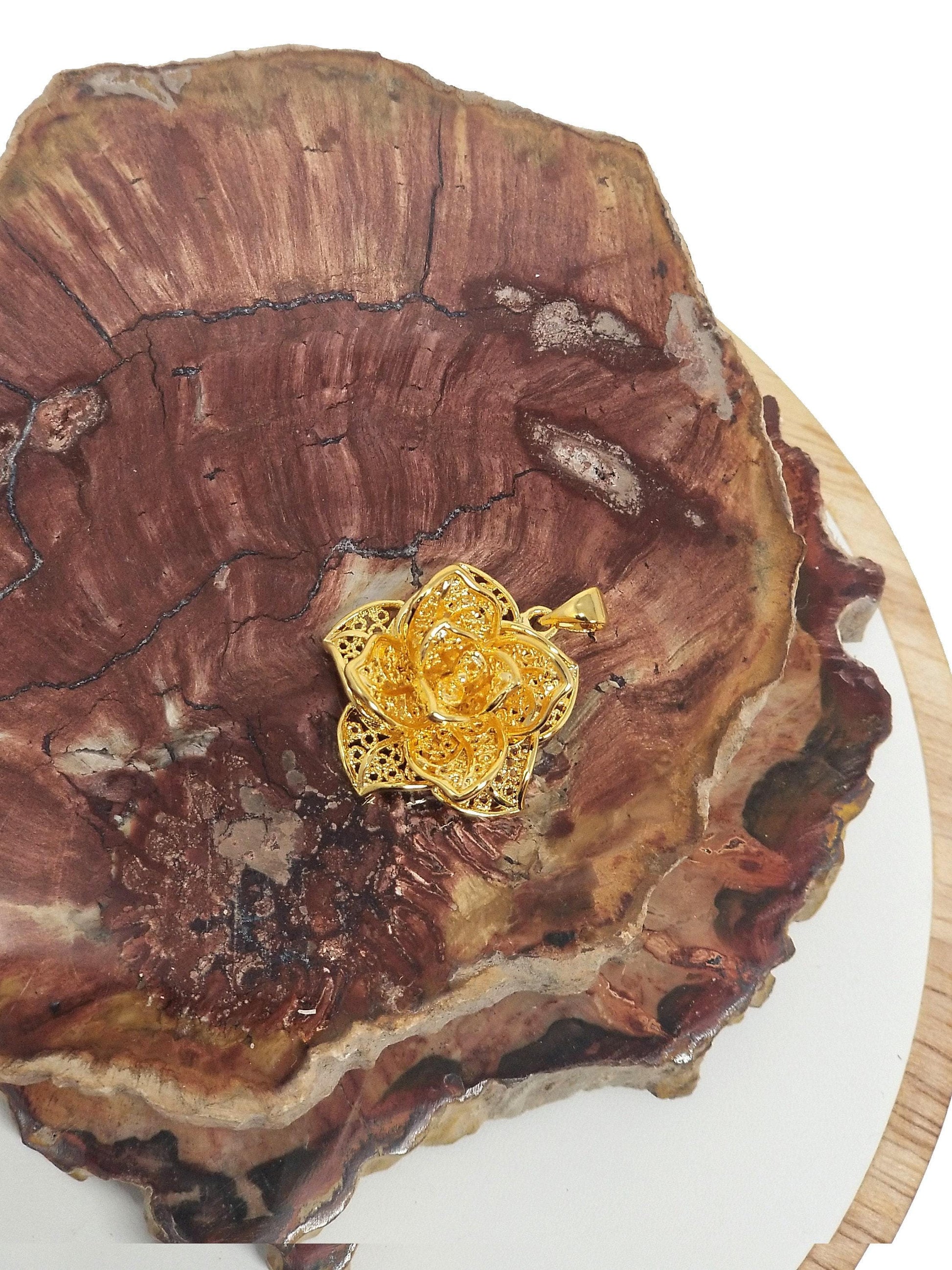 3d rose charm flower pendant in 24k gold filled jewelry supplies filigree rose pendant h-838