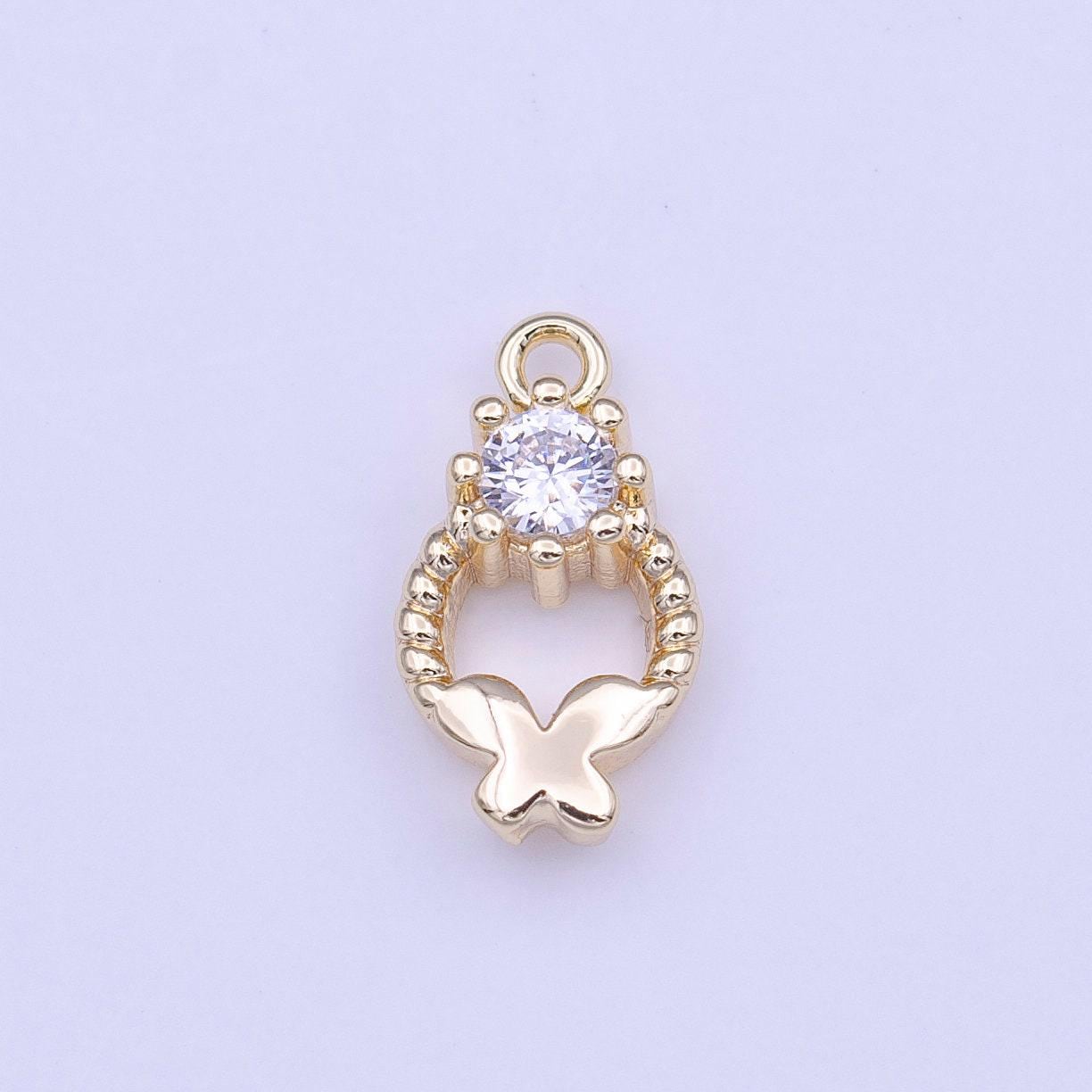 Mini round braided butterfly round clear cz open 11mm charm | c577