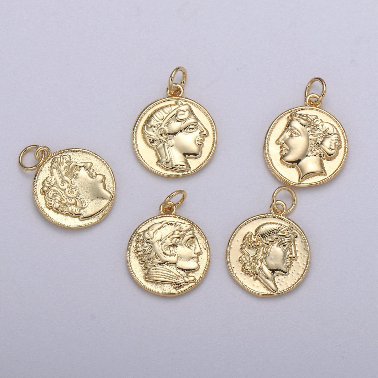 Double sided 24k gold hercules coin pendant ancient coin pendant, greek heracles coin pendant, diy jewelry, warrior pendant c532,543