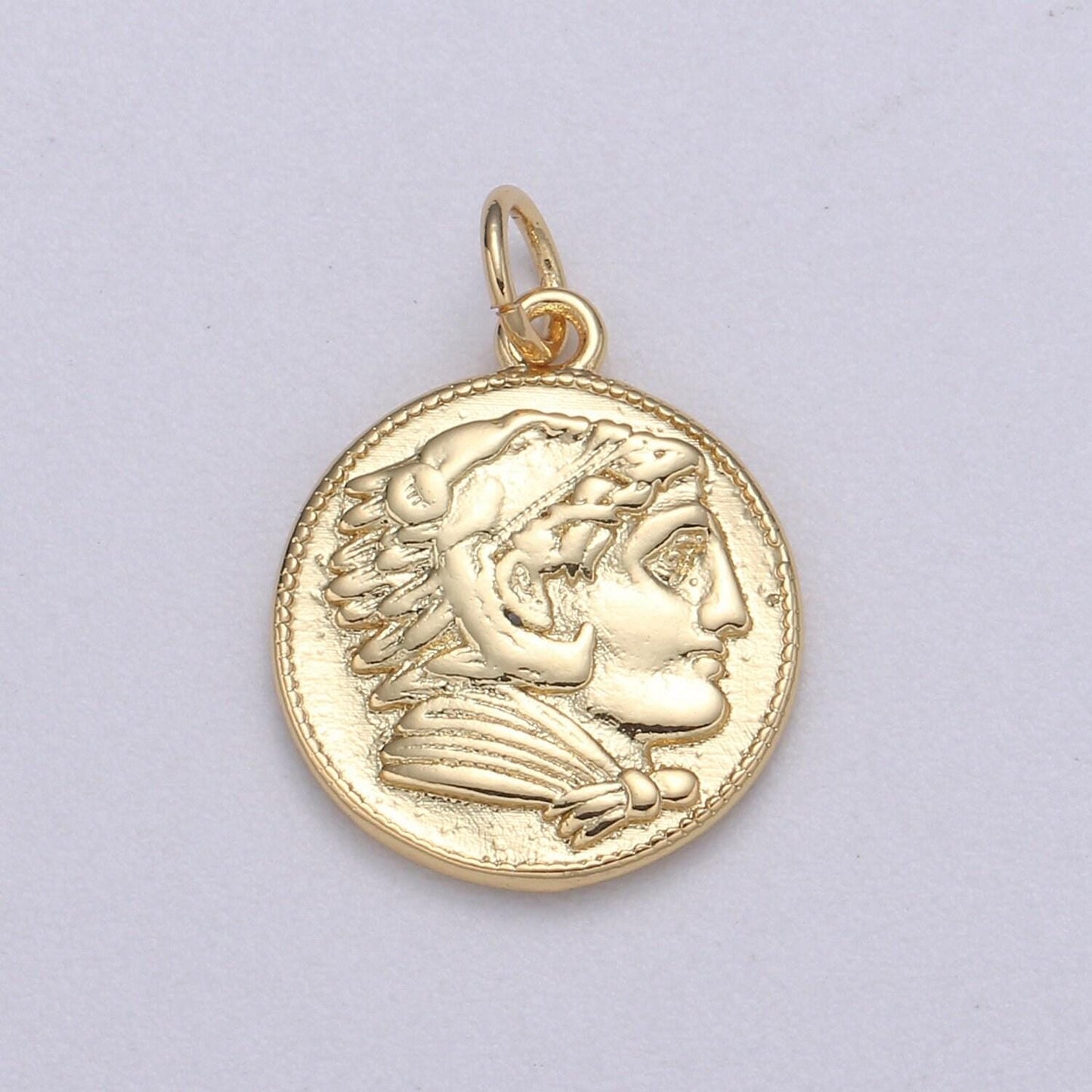 Double sided 24k gold hercules coin pendant ancient coin pendant, greek heracles coin pendant, diy jewelry, warrior pendant c532,543